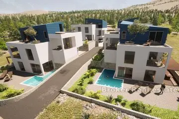 A complex of villas with a sea view