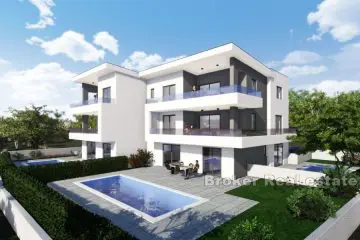 Apartment under construction with swimming pool