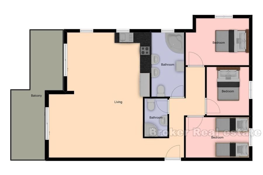 Rymlig lägenhet med tre sovrum, till salu