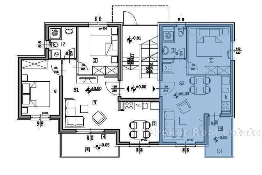 Appartamento con due camere da letto 55m2 in un nuovo edificio