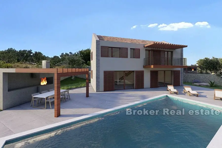 Villa in costruzione con piscina e vista mare