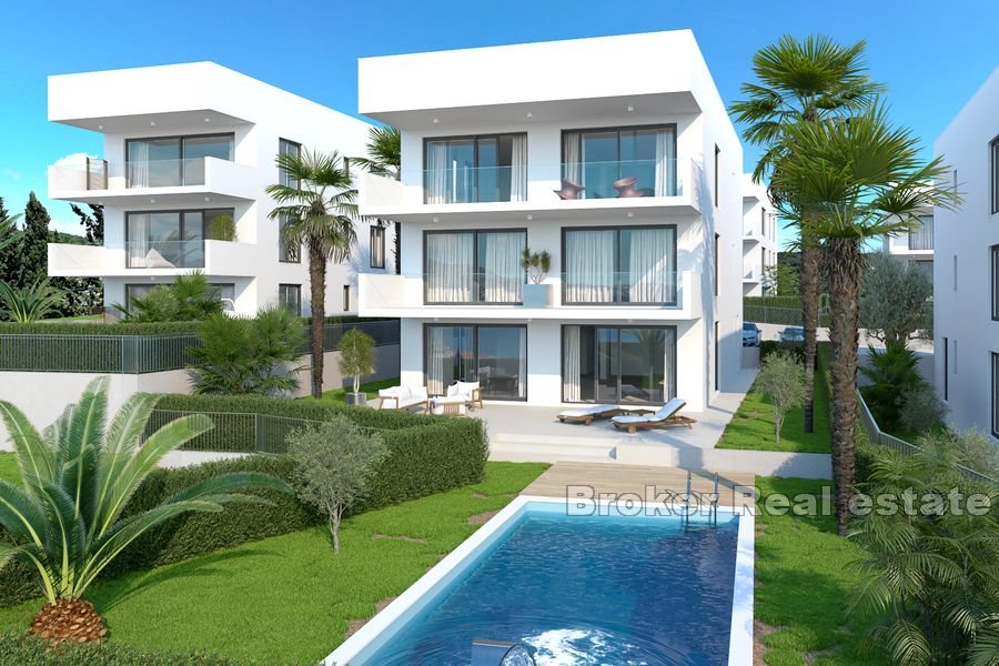 Apartments under construction with garden and swimming pool