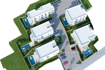 Apartments under construction with garden and swimming pool
