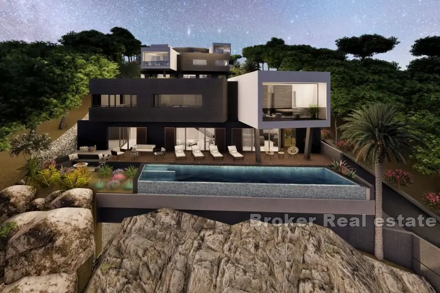 En moderne villa med panoramautsikt over havet