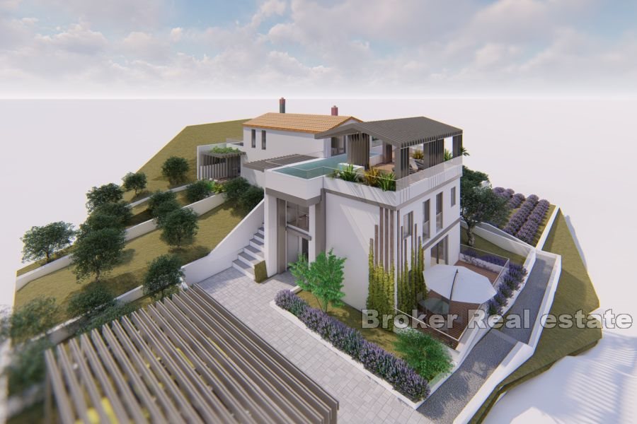 Eine im Bau befindliche Villa mit Meerblick