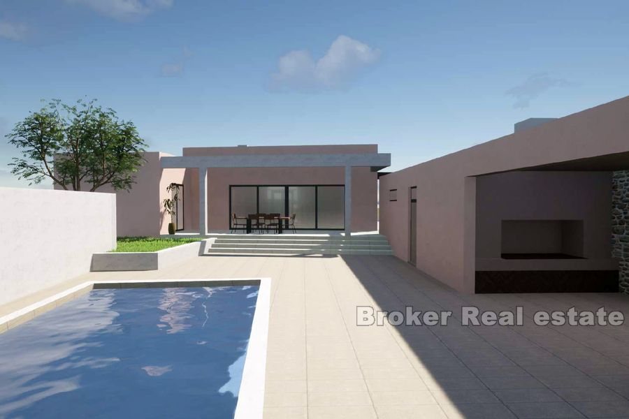 Newly built one-story house with swimming pool