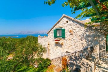 Stone house with olive grove and sea view